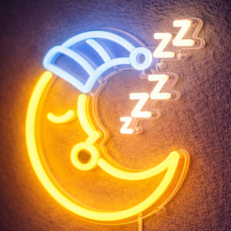 Sleeping Moon Neon Sign – Cute Night LED Wall Light with Zzz Detail
