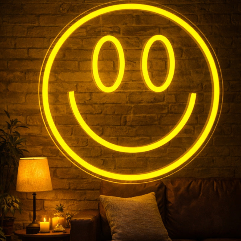 Smiley Face LED Neon Sign with Minimal Circle Design for Home and Wall Decor