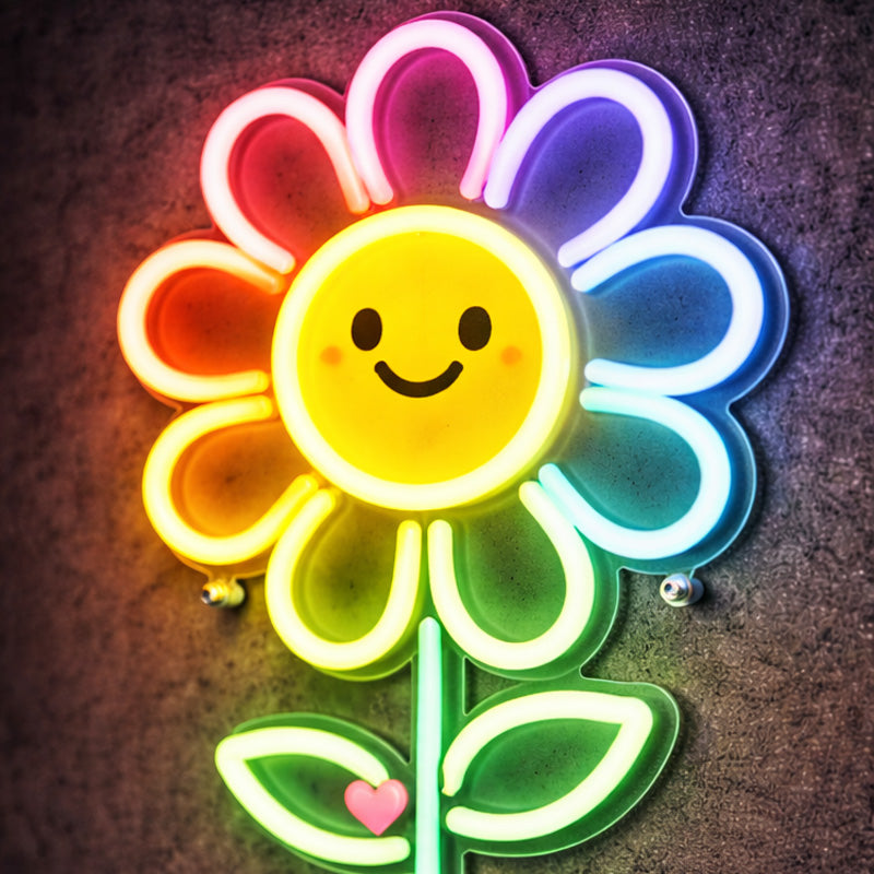Smiley Flower Neon Sign – Rainbow LED Neon Wall Light for Kids Room & Happy Decor