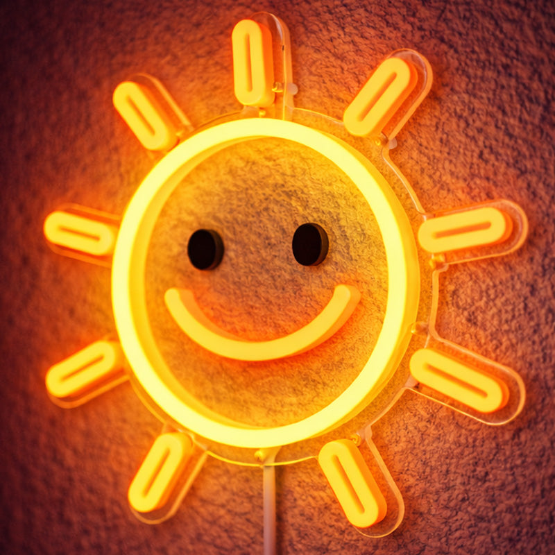 Smiling Sun Neon Sign – Warm Yellow LED Wall Light