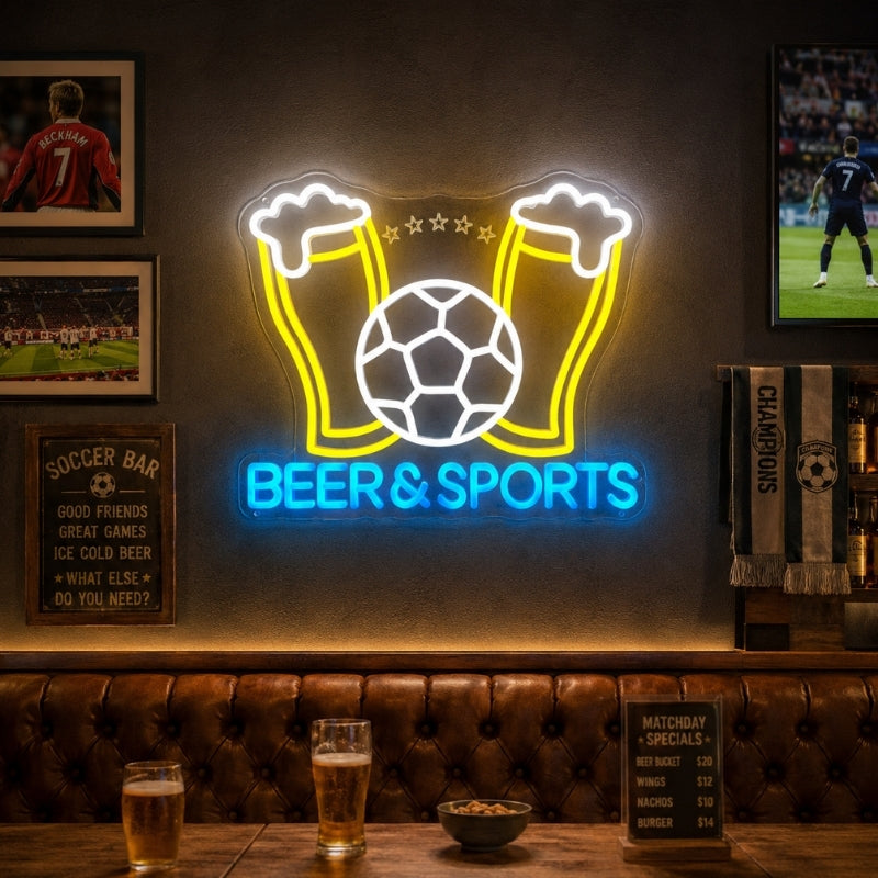 Soccer Bar Neon Sign - Beer And Sports LED Wall Art