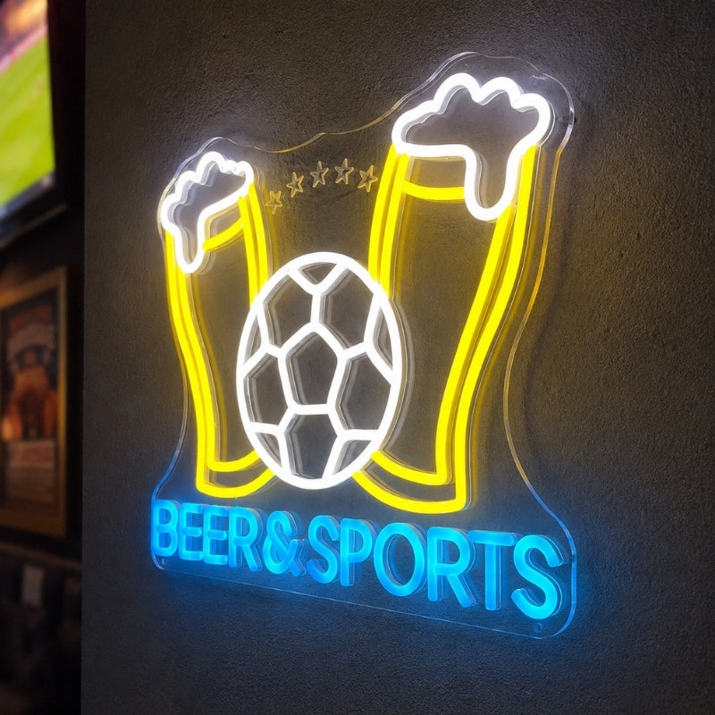 Soccer Bar Neon Sign - Beer And Sports LED Wall Art