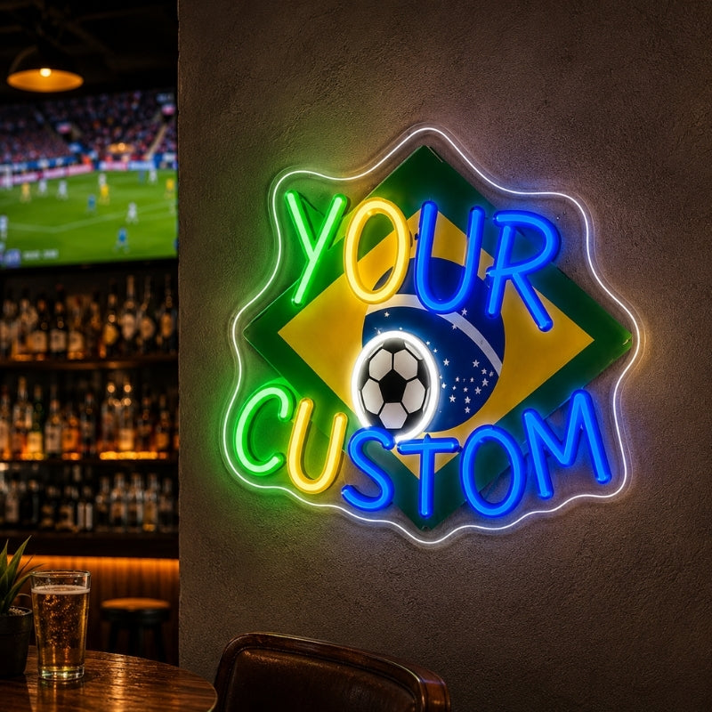 Soccer Bar Neon Sign - Brazil Football Fan Wall Decor