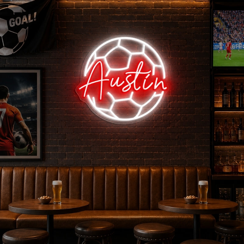 Soccer Bar Neon Sign - Custom Name Soccer Wall Art