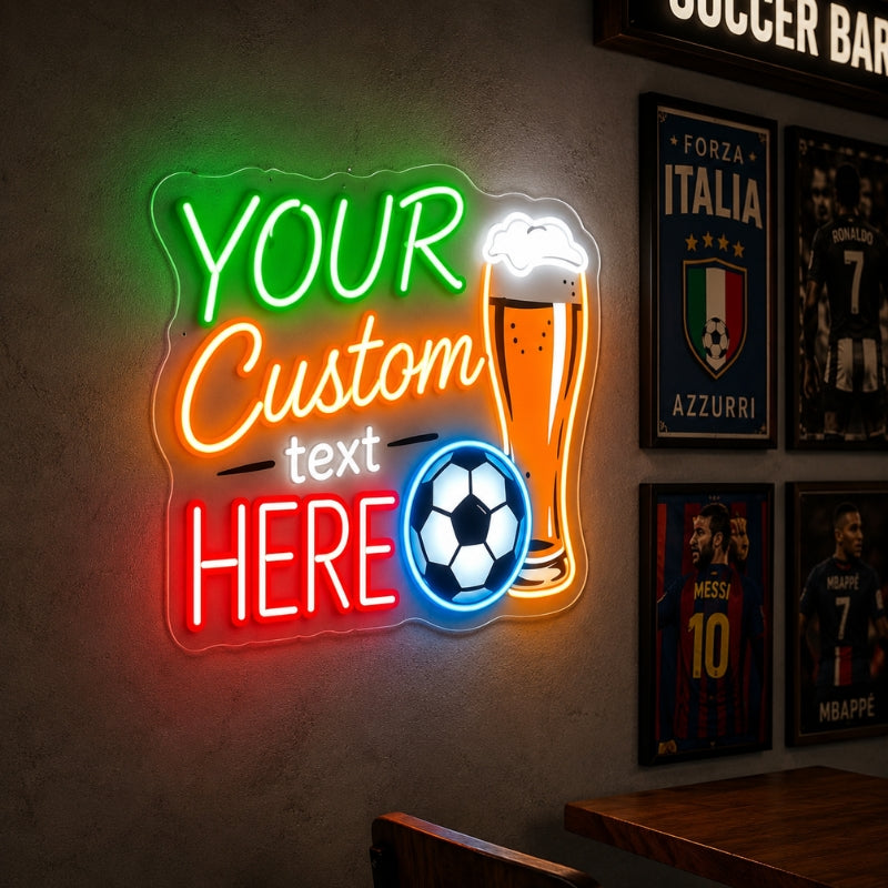 Soccer Bar Neon Sign - Football And Beer Wall Decor