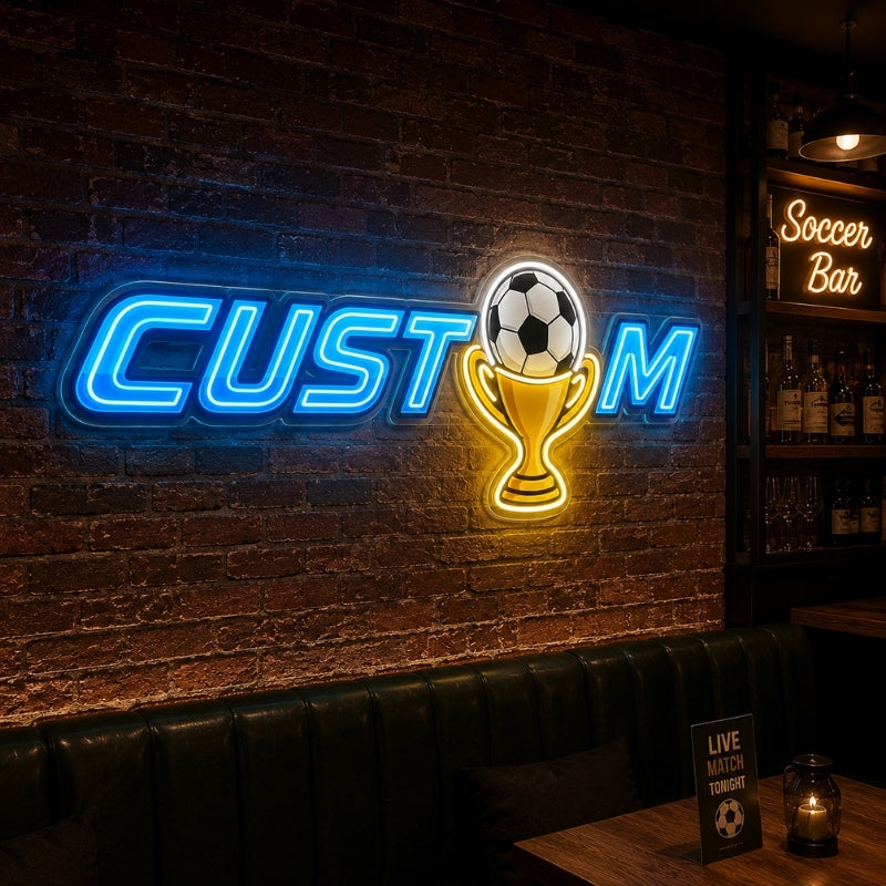 Soccer Bar Neon Sign - Goal Trophy LED Wall Decor Art