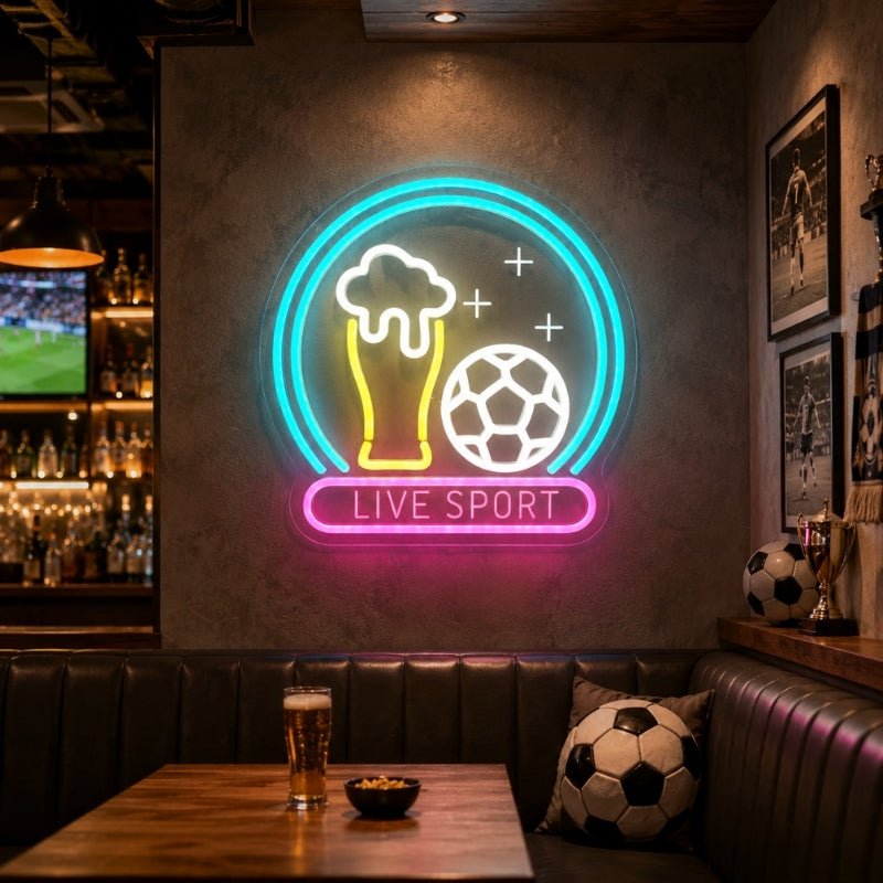 Soccer Bar Neon Sign - Live Sport Beer Wall Decor Art
