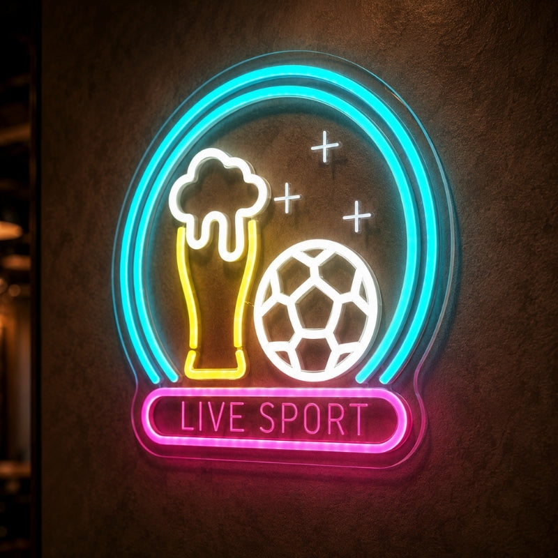 Soccer Bar Neon Sign - Live Sport Beer Wall Decor Art