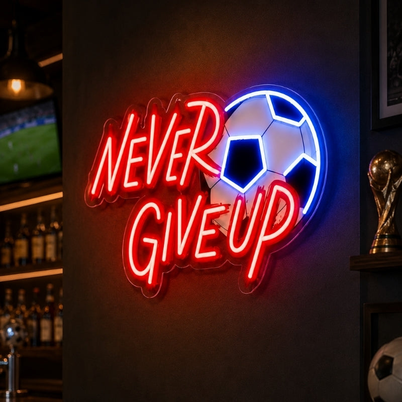 Soccer Bar Neon Sign - Never Give Up LED Wall Decor