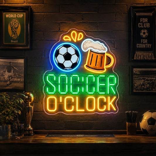 Soccer Bar Neon Sign - Soccer O'Clock LED Wall Decor