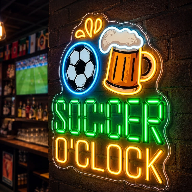 Soccer Bar Neon Sign - Soccer O'Clock LED Wall Decor