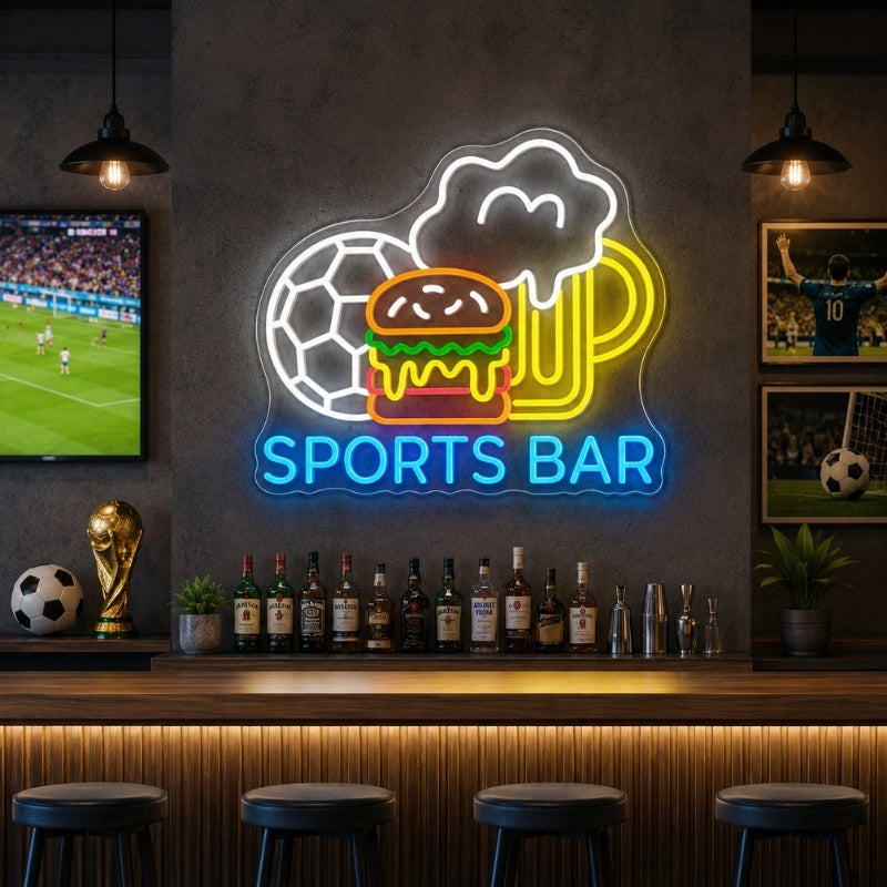 Soccer Bar Neon Sign - Sports Bar Burger Beer Decor