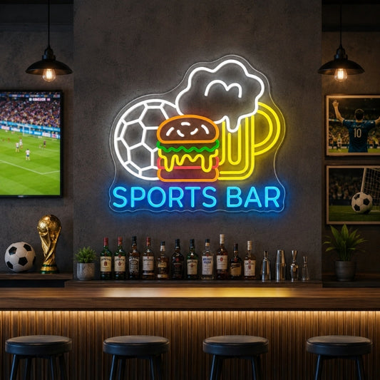 Soccer Bar Neon Sign - Sports Bar Burger Beer Decor
