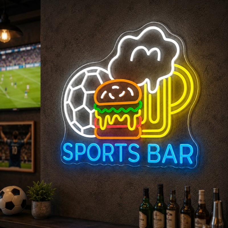Soccer Bar Neon Sign - Sports Bar Burger Beer Decor