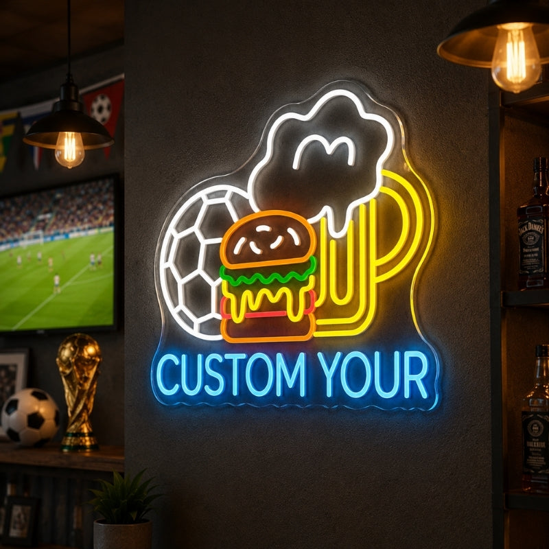 Soccer Bar Neon Sign - Sports Bar Burger Beer Decor