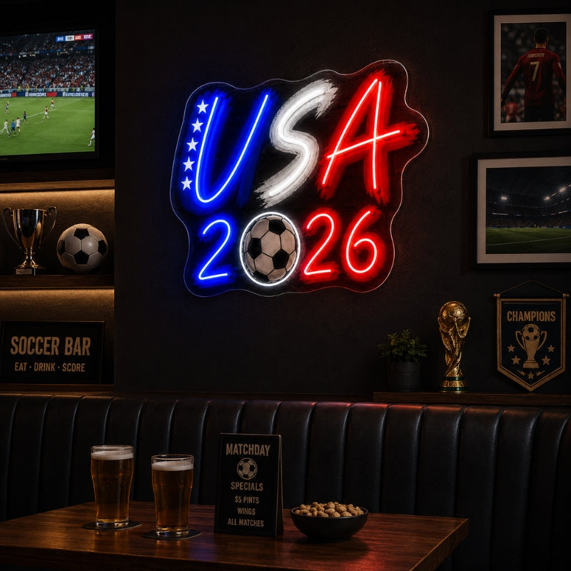 Soccer Bar Neon Sign - USA 2026 Matchday Wall Decor