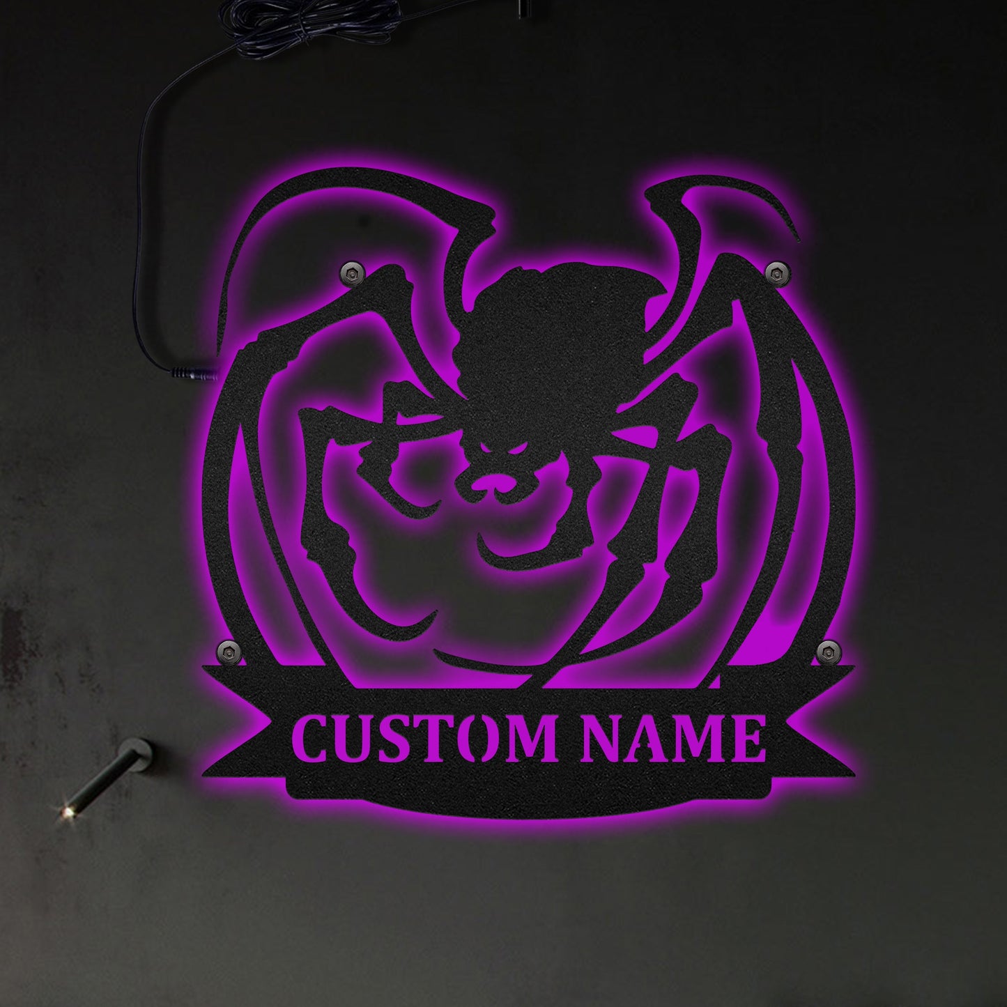 Spooky Spider So Scare Personalized - Led Light Metal - Owls Matrix LTD