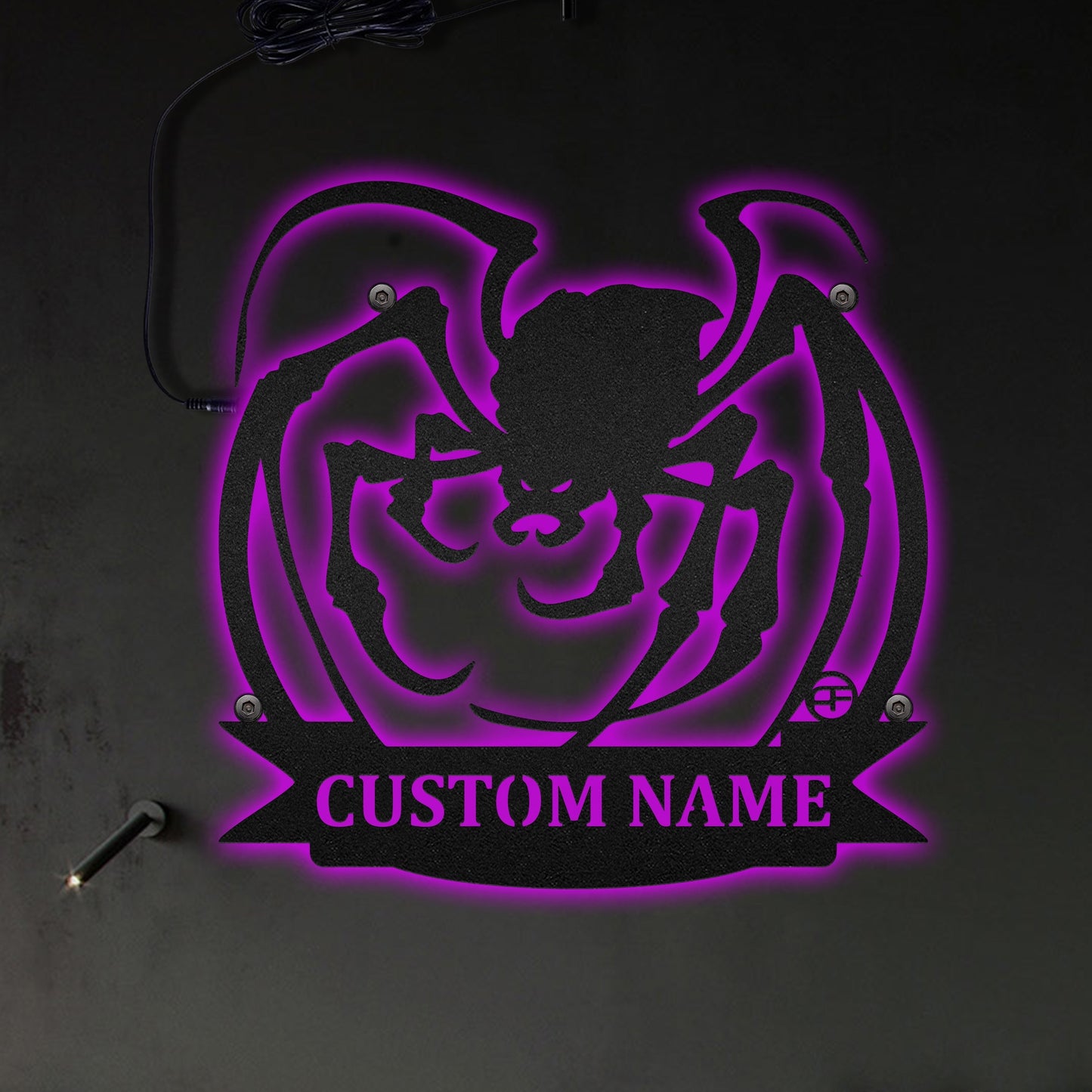 12"x12" Spooky Spider Personalized - Led Light Metal - Owls Matrix LTD