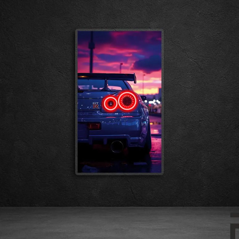 Sports Car LED Plexiglass Wall Art – UV-Printed Neon Effect with Dimmer, Modern Garage Decor