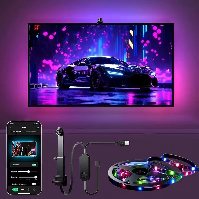 TV LED Backlight 5V USB RGBIC Smart Sync Ambilight with Camera, 3.8M/5M App & Remote Control Light Strip