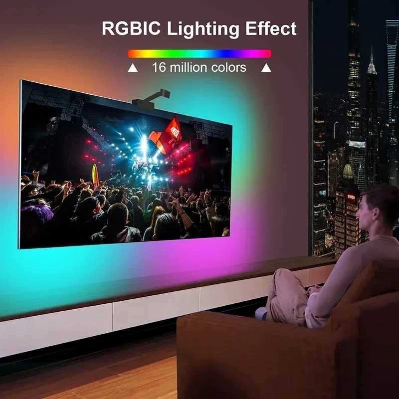 TV LED Backlight 5V USB RGBIC Smart Sync Ambilight with Camera, 3.8M/5M App & Remote Control Light Strip