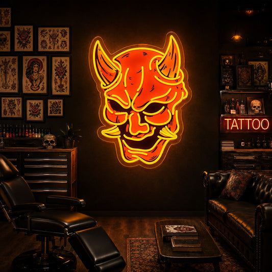 Tattoo Shop Neon Sign - Hannya Demon Mask Wall Light
