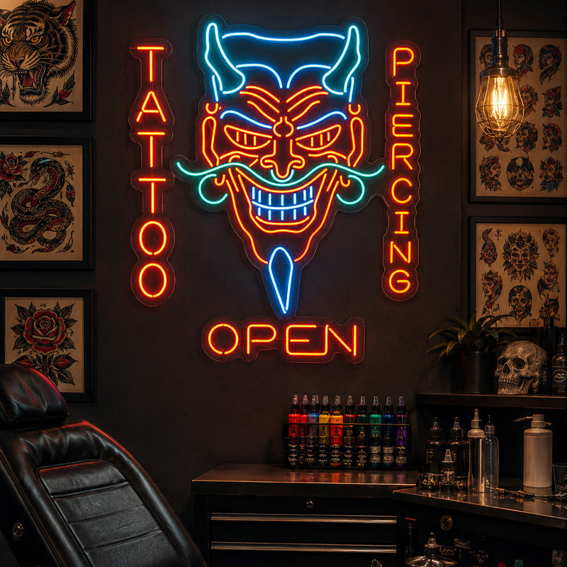 Tattoo Shop Neon Sign - Oni Piercing LED Wall Light
