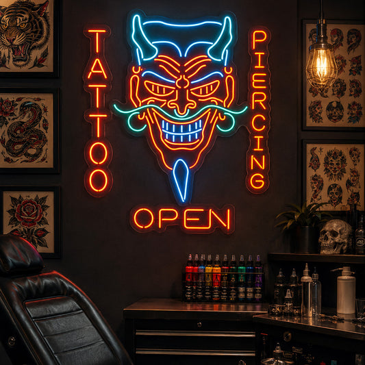 Tattoo Shop Neon Sign - Oni Piercing LED Wall Light
