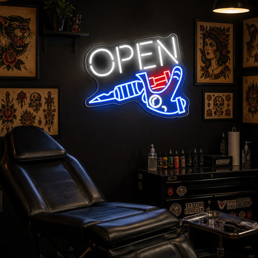 Tattoo Shop Neon Sign - Open Tattoo LED Wall Light
