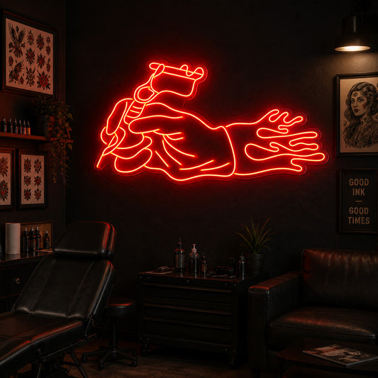Tattoo Shop Neon Sign - Red Tattoo Hand Wall Light
