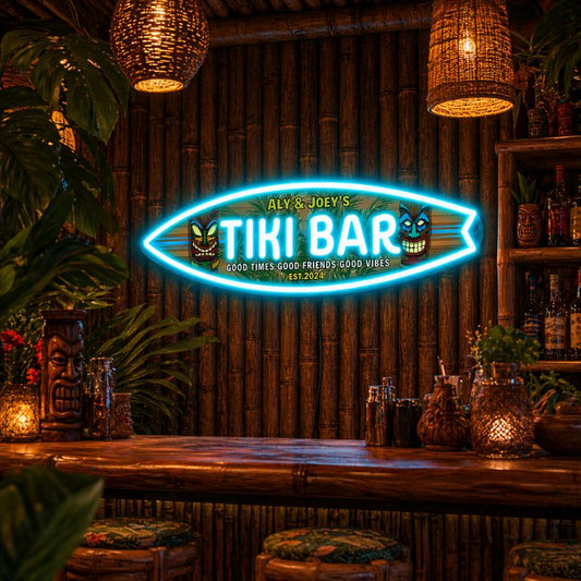 Tiki Bar Neon Sign Tropical - Custom Surfboard Light