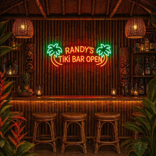 Tiki Bar Neon Sign Tropical - Open Palm Wall Light