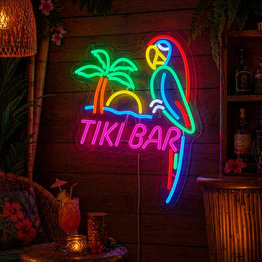 Tiki Bar Neon Sign Tropical - Parrot Wall Decor Light
