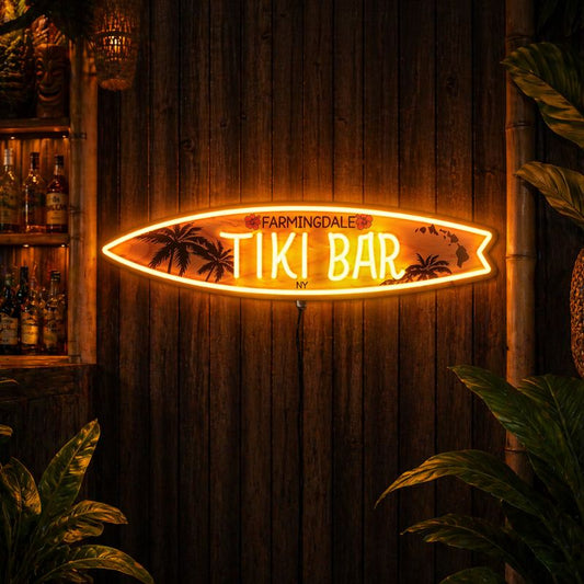 Tiki Bar Neon Sign Tropical - Surfboard Wall Light