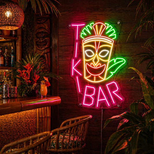 Tiki Bar Neon Sign Tropical - Tiki Mask Wall Decor