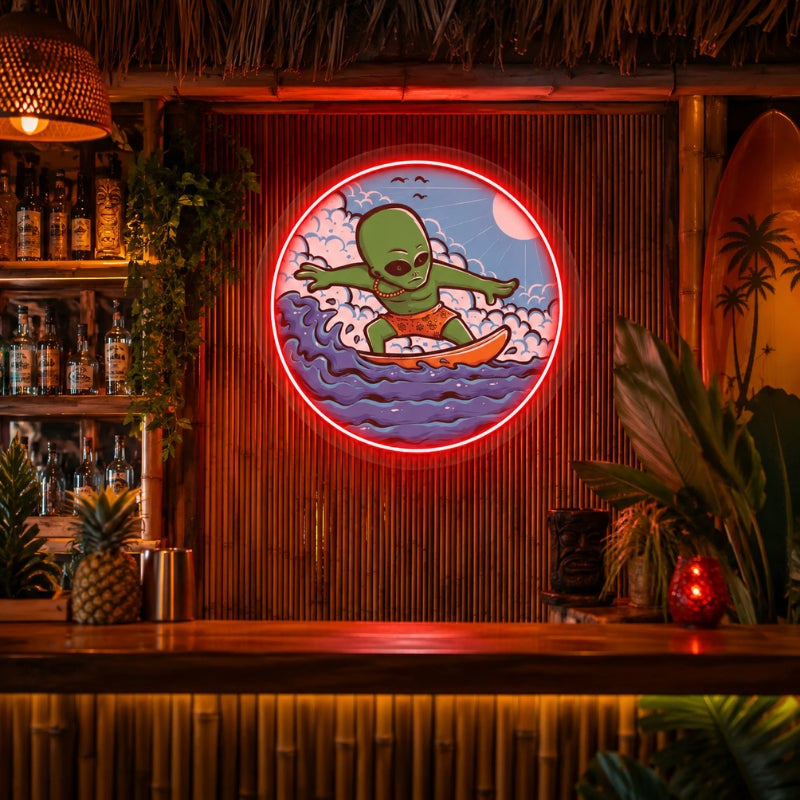 Tiki Bar Neon Sign Tropical - Alien Surf Wall Decor