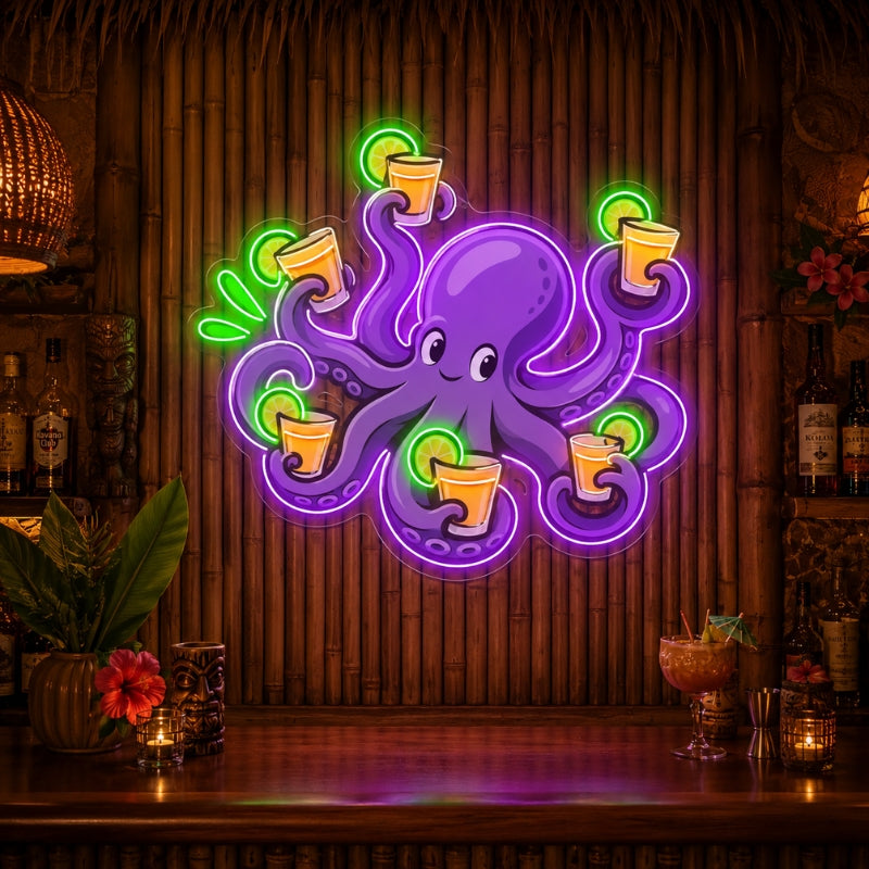 Tiki Bar Neon Sign Tropical - Octopus Cocktail Decor