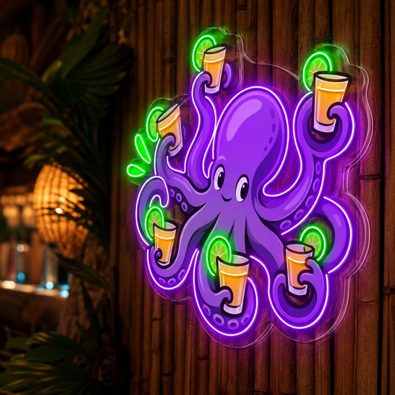Tiki Bar Neon Sign Tropical - Octopus Cocktail Decor