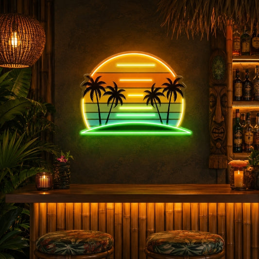 Tiki Bar Neon Sign Tropical - Palm Sunset Wall Decor
