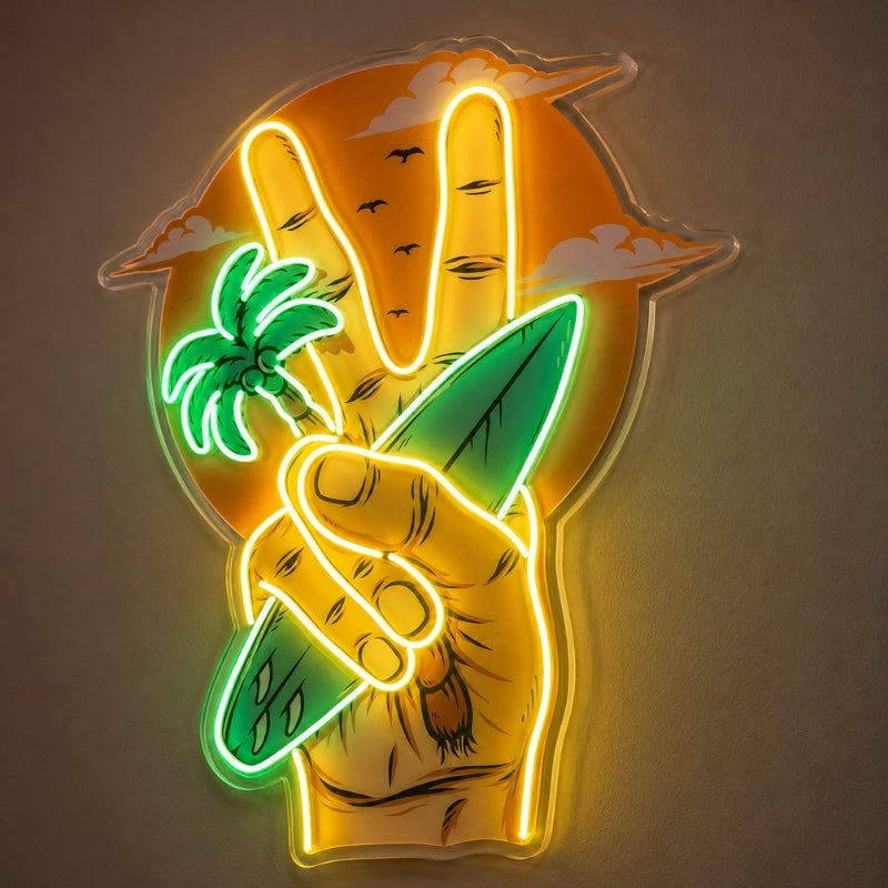 Tiki Bar Neon Sign Tropical - Peace Hand Wall Decor