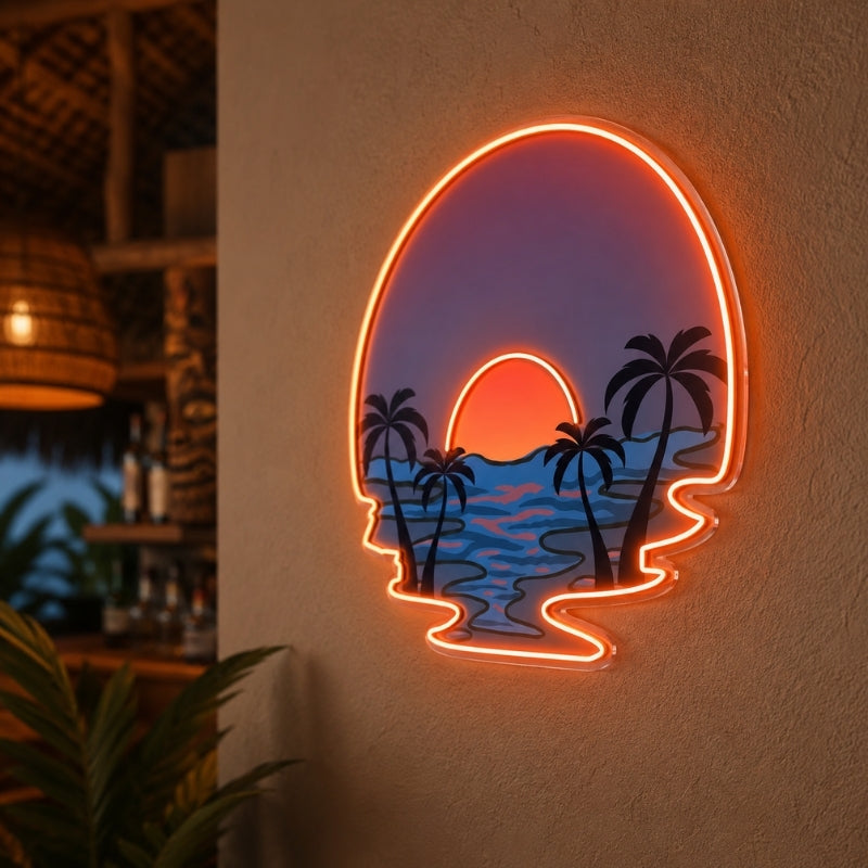 Tiki Bar Neon Sign Tropical - Sunset Ocean Wall Decor