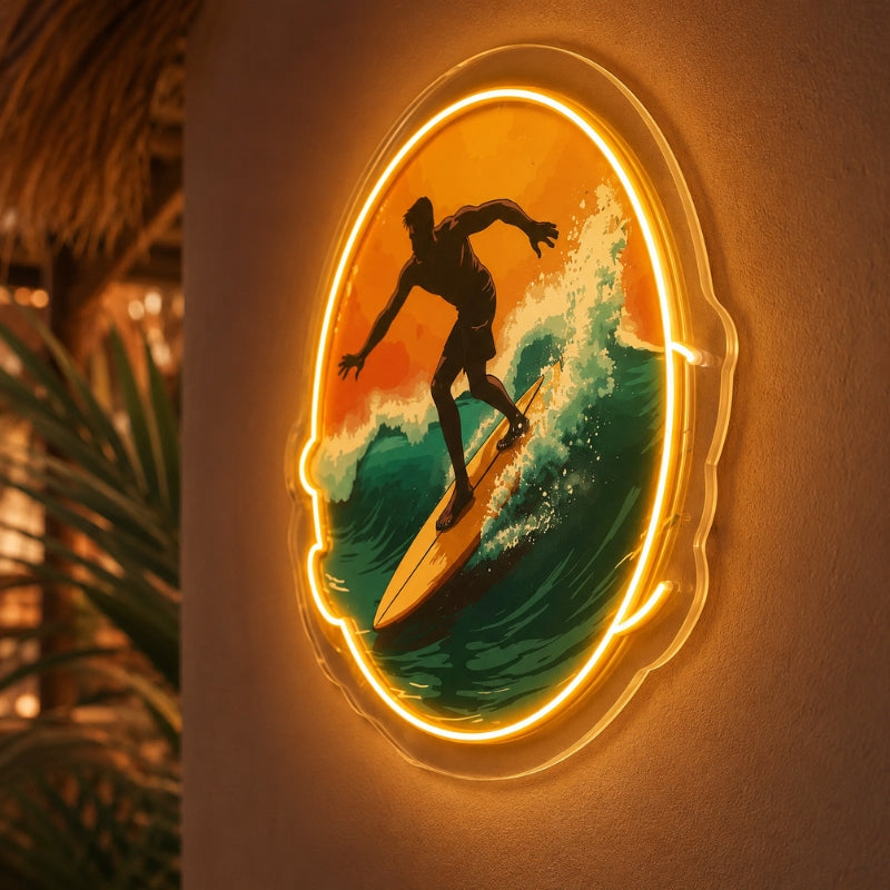 Tiki Bar Neon Sign Tropical - Surfer Wave Wall Decor