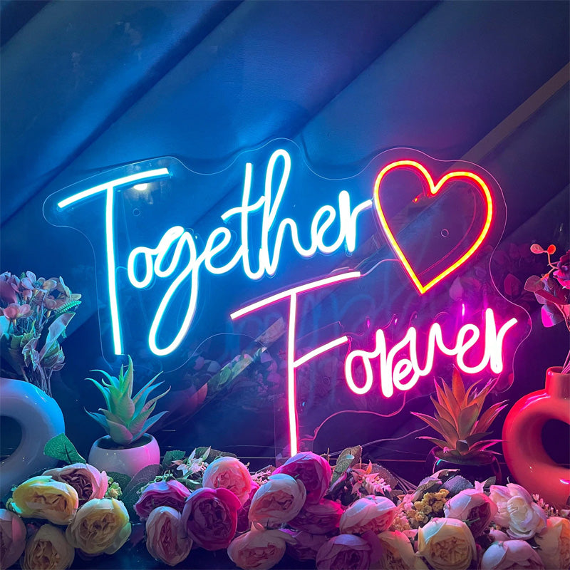 Together Forever LED Neon Sign with Heart Design for Wedding, Engagement and Event Wall Decoration