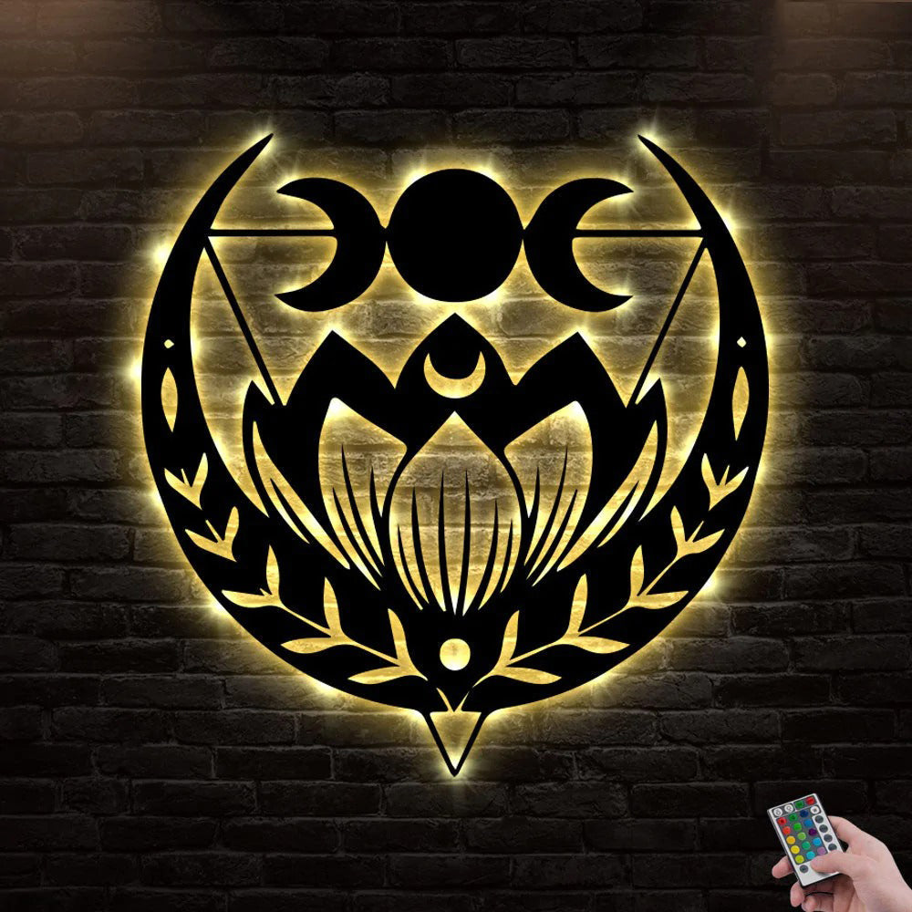 Triple Moon Lamp And Lotus Flower - Led Light Metal - Owls Matrix LTD