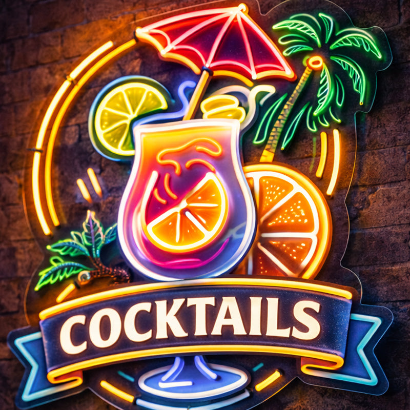 Tropical Cocktails LED Neon Sign – Colorful Bar Wall Light Decor