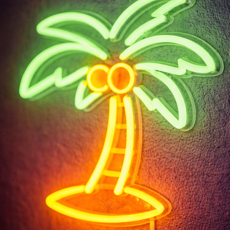 Tropical Palm Tree Neon Sign – Green & Yellow LED Wall Light for Home and Bar Decor