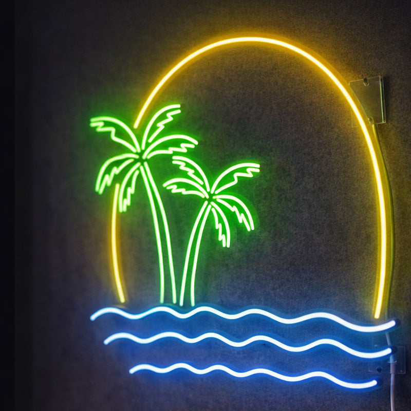 Tropical Sunset Neon Wall Sign – Palm Tree & Ocean LED Light for Bedrooms, Bars & Relaxing Interiors