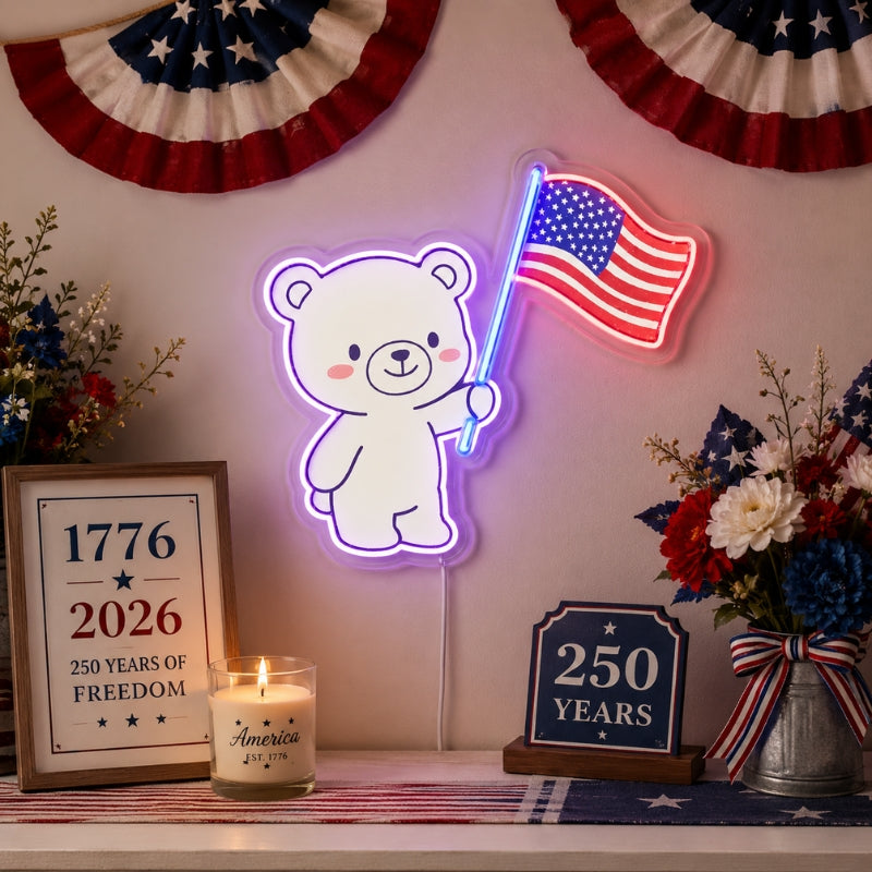 USA 250th Anniversary Neon Sign - Bear Flag Decor