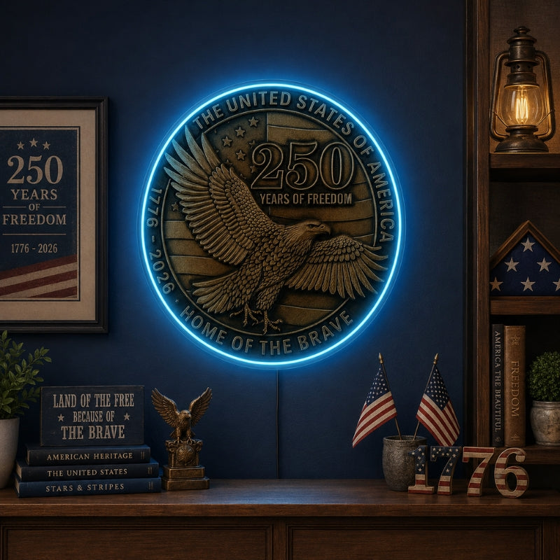 USA 250th Anniversary Neon Sign - Eagle Coin Decor