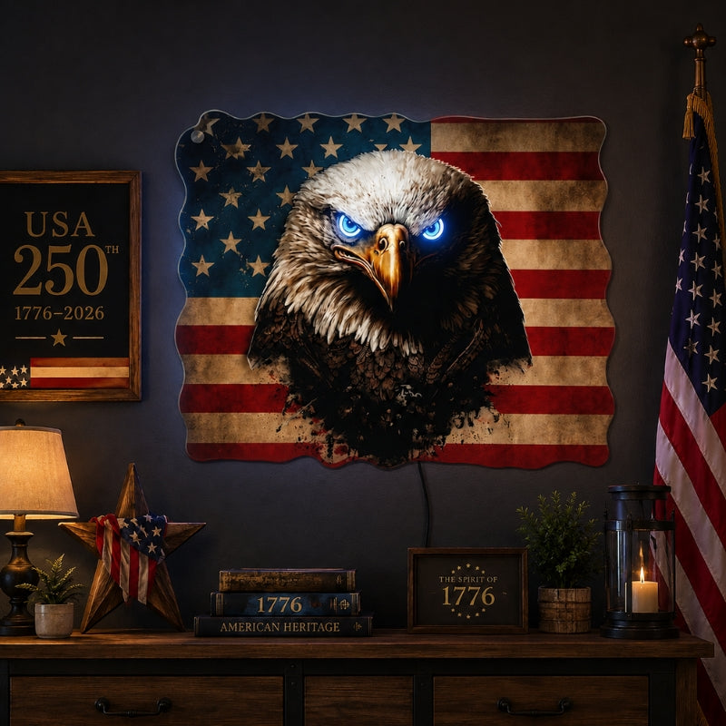 USA 250th Anniversary Neon Sign - Eagle Eye Flag